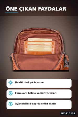 Hakiki Deri Çapraz Telefon Çantası 14x19 cm Kartlıklı El Yapımı Omuz Çantası BX-316133