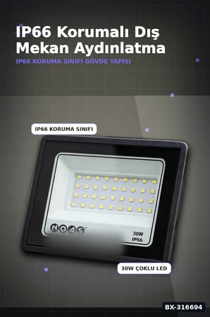 LED Projektör 30W 3200K Gün Işığı Ultra Slim IP66 Dış Mekan Aydınlatma BX-316694