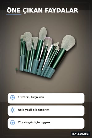 Makyaj Fırça Seti 13 Parça Yumuşak Kıllı Ergonomik Saplı Far Allık Fırçası BX-316253
