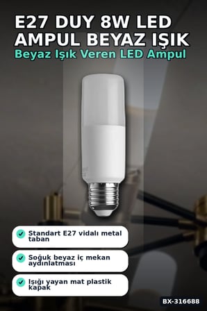 LED Ampul 8W 6500K Beyaz Işık E27 Duy 720 Lümen Tasarruflu Aydınlatma 1 Adet BX-316688
