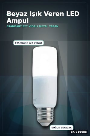 LED Ampul 8W 6500K Beyaz Işık E27 Duy 720 Lümen Tasarruflu Aydınlatma 1 Adet BX-316688
