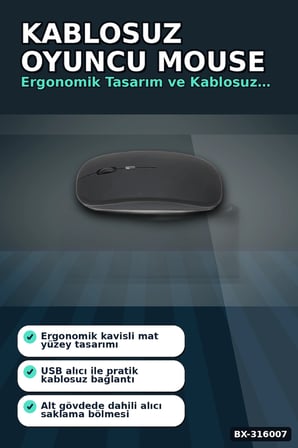 Kablosuz Oyuncu Mouse Ayarlanabilir 1000-5000 DPI Sessiz Tuşlu Optik Fare BX-316007