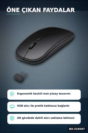 Kablosuz Oyuncu Mouse Ayarlanabilir 1000-5000 DPI Sessiz Tuşlu Optik Fare BX-316007