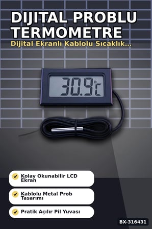 Dijital Termometre Problu Su Geçirmez Sıcaklık Ölçer Akvaryum ve Gıda Derecesi BX-316431