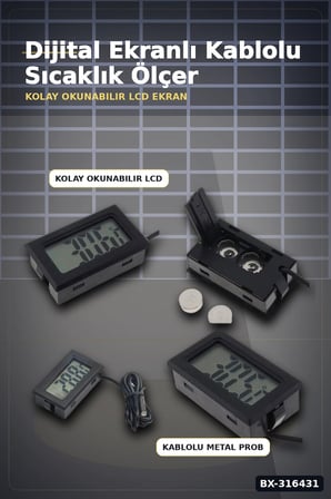 Dijital Termometre Problu Su Geçirmez Sıcaklık Ölçer Akvaryum ve Gıda Derecesi BX-316431