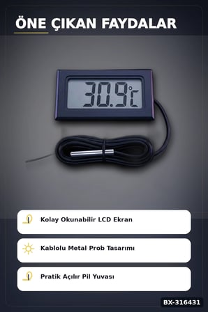 Dijital Termometre Problu Su Geçirmez Sıcaklık Ölçer Akvaryum ve Gıda Derecesi BX-316431