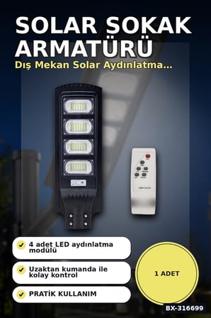 Solar Sokak Armatürü 400W 32000 Lümen Güneş Enerjili Dış Mekan Lambası Kumandalı 1 Adet BX-316699