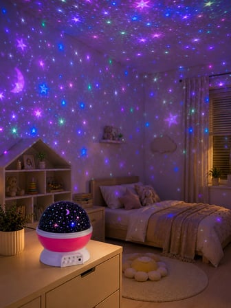 Yıldızlı Projeksiyon Gece Lambası Pembe Dekoratif Oda Aydınlatması