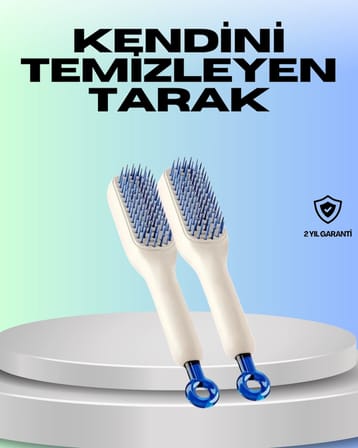 Kendini Temizleyen Ergonomik Saç Tarağı - ABS Gövde, Silikon Diş