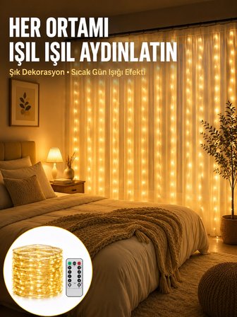 Dekoratif Perde Peri Led Günışığı Renk 8 Fonksiyonlu Işık Yeni Nesil