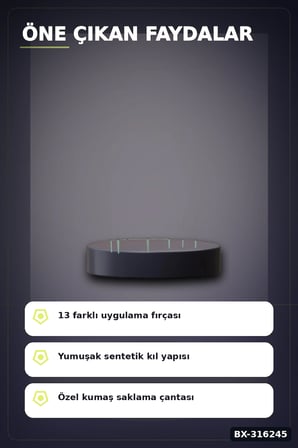 Makyaj Fırça Seti 13 Parça - Yumuşak Kıllı Dökülme Yapmayan Yüz ve Göz Seti BX-316245