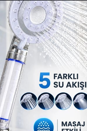 Filtreli Duş Başlığı 5 Kademeli Etkili Banyo El Duşu, Krom Detaylı BX-316069