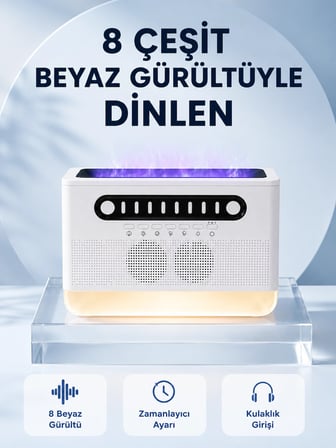 Simüle Alev Efektli Kablosuz Hoparlör Zamanlayıcılı Gece Lambası