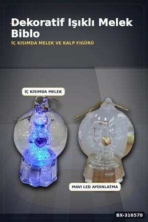 Melek Figürlü Işıklı Küre Biblo 9x6 cm - İpli Asılabilir Dekoratif Süs BX-316570