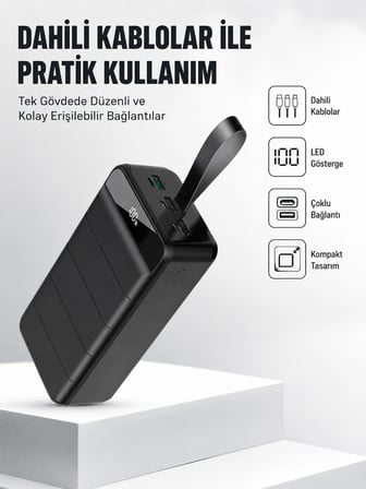 50.000 mAh Kapasiteli Powerbank – Hızlı Şarj Destekli, 4 USB Portlu, LED Işıklı Taşınabilir Enerji D