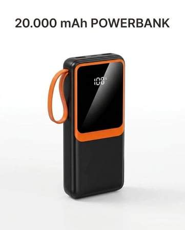Powerbank 20000 mAh Dahili Kablolu Dijital Göstergeli Taşınabilir Şarj Cihazı Askılı BX-316259