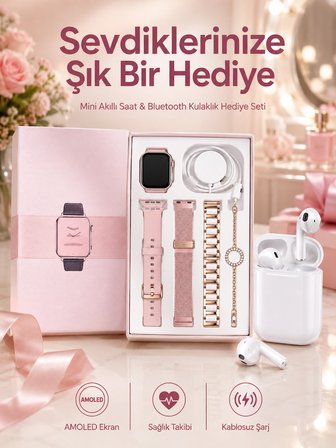 3 Kordonlu Dokunmatik Ekran Akıllı Saat ve 2.Nesil Kablosuz Bluetooth Kulaklık ANC/ENC