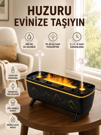 Jöle Yağmur Efektli Hava Nemlendirici 280 ML Aromaterapi Difüzörü Alev Efektli