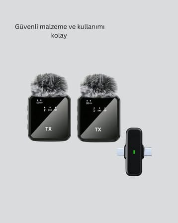 Canlı Yayın ve Video Çekimleri İçin Çiftli Kablosuz Yaka Mikrofon