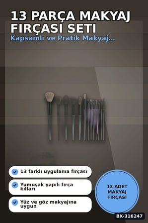 Makyaj Fırça Seti Yumuşak Sentetik Fiber Kıllı Yüz ve Göz İçin Fırça Takımı 13 Parça BX-316247