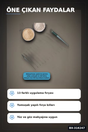 Makyaj Fırça Seti Yumuşak Sentetik Fiber Kıllı Yüz ve Göz İçin Fırça Takımı 13 Parça BX-316247