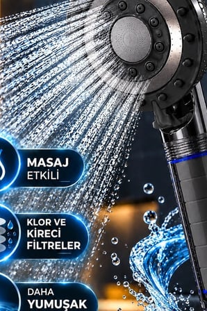 Filtreli Duş Başlığı 5 Fonksiyonlu Etkili Kireç Önleyici Banyo Başlığı Siyah BX-316141