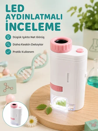 Çocuklar İçin Taşınabilir Bilim Mikroskobu 80X-200X Büyütme ve LED Aydınlatma