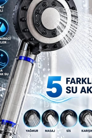 Filtreli Duş Başlığı 5 Fonksiyonlu Etkili Kireç ve Klor Önleyici El Tipi BX-316143