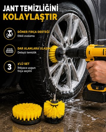 3 Parça Matkap Fırça Temizlik Seti – Her Yüzey İçin Güçlü ve Pratik Çözüm Yeni Nesil