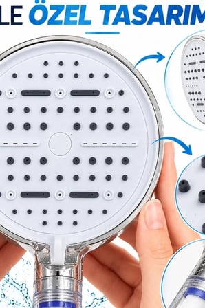 Filtreli Duş Başlığı 6 Modlu Geniş Panel Silikon Nozullu Banyo Duş Başlığı Beyaz BX-316064