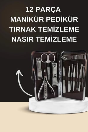 Elektrikli Manikür Pedikür Seti İkili Set 12 Parça Tırnak Bakımı Törpü Protez Çıkarma