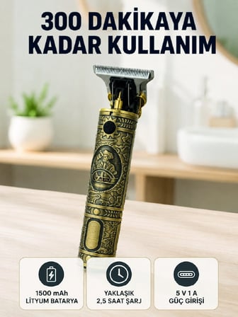 Kablosuz Saç Sakal Kesme Makinesi T Tipi Metal Bıçaklı 3 Kademeli Taraklı