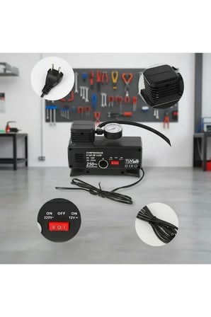 250 PSI Oto Hava Kompresörü - 220V ve 12V Uyumlu Yol Yardım Lastik Şişirme Pompası