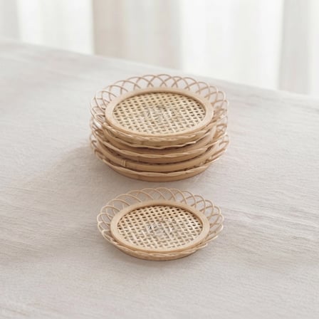 12 Parça El Yapımı Bambu Çay Seti - El Yapımı Bambu Bardak Altlığı - 6 Kişilik Fincan Takımı