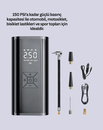 80W Kablosuz Dijital Ekranlı Taşınabilir Lastik Şişirme Pompası
