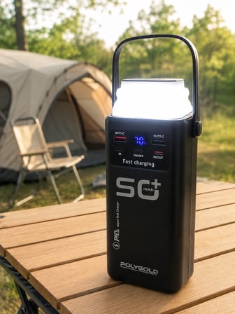 LED Aydınlatmalı Powerbank 50.000 mAh 22,5 W Hızlı Şarj 4 Dahili Kablolu Dijital Pil Göstergeli Bata