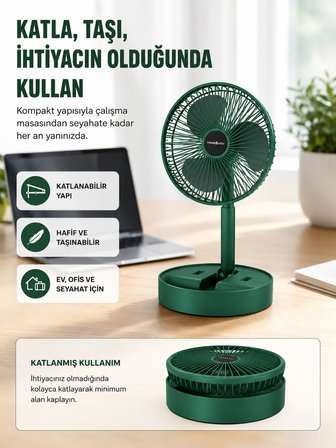 Şarjlı Mini Fan Katlanabilir 3 Hız Ayarlı Taşınabilir Tasarımlı