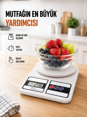 Beyaz Plastik Dijital Mutfak Tartısı - 24x16.8x1.5cm