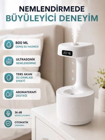 Dekoratif Hava Nemlendirici 800 ml Sessiz Aroma Difüzör Anti Yerçekimi Su Efektli