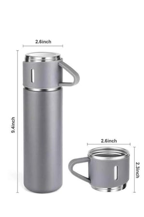 Termos Seti Paslanmaz Çelik 3 Bardaklı Vakumlu Termos Set 500 Ml 12 Saate Kadar Isı Koruma