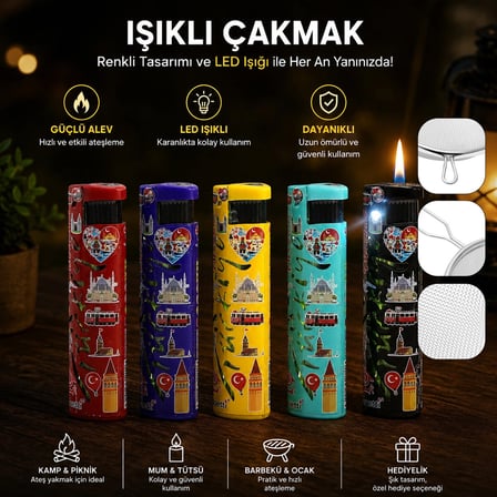 Rüzgar Çakmağı - LED Işıklı - Türkiye Temalı - Renkli