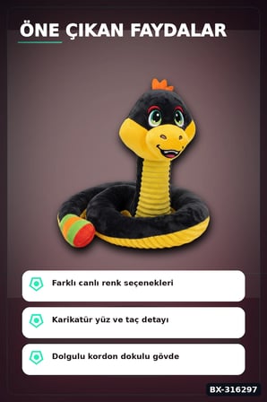Yılan Peluş Oyuncak 32 cm Sevimli Figür Çocuklar İçin Yumuşak Hediyelik BX-316297