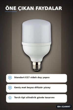 LED Torch Ampul 20W 3200K Gün Işığı E27 Duy 1980 Lümen Ev Ofis Aydınlatması 1 Adet BX-316697