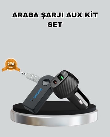 AUX Bluetooth Adaptör ve 38W Hızlı Araç Şarj Cihazı Seti