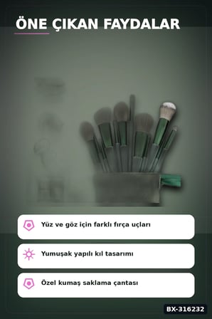 Makyaj Fırça Seti 13 Parça Yumuşak Kıllı Far ve Yüz Uygulama Çantalı Set BX-316232