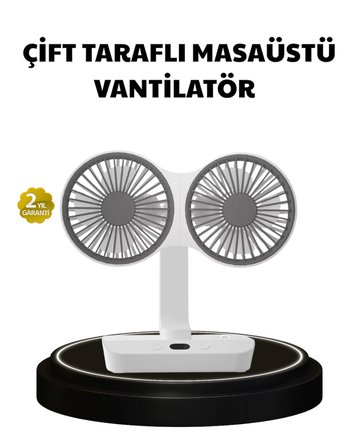 720° Dönebilen Çift Başlıklı USB Şarjlı Masaüstü Vantilatör – Sessiz ve Güçlü Serinlik