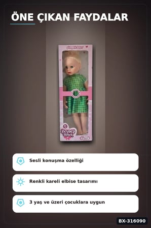 Konuşan Zeynep Oyuncak Bebek 58 cm Sert Bacaklı Sesli Çocuk Oyun Arkadaşı BX-316090