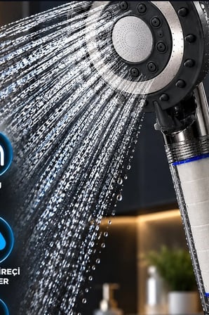 Filtreli Duş Başlığı 5 Kademeli Etkili Şeffaf Hazneli El Duşu Başlık BX-316142