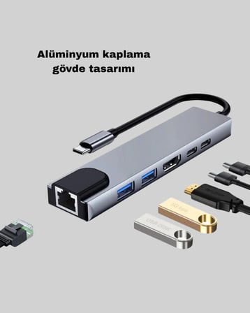 Alüminyum Kasalı MacBook USB-C Hub – 4K HDMI, USB 3.0, SD/TF Kart Girişi, PD Şarj Desteği