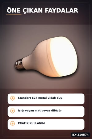LED Ampul 35W Gün Işığı 3200K E27 Duy 2200 Lümen 180 Derece IP20 - 1 Adet BX-316574
